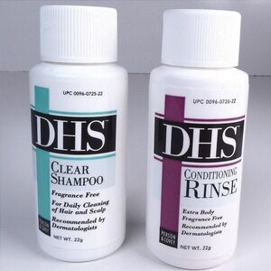 Set DHS Clear Shampoo and Conditioning Rinse Fragrance Free Travel 22g 0.75 oz